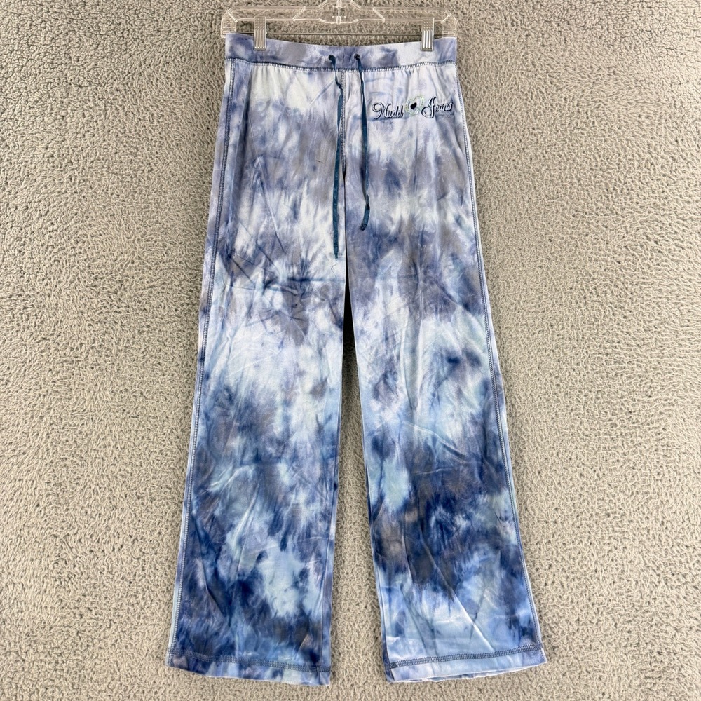 Mudd Velour Lounge Set Kids 14‎ Blue Tie Dye Vintage Y2K Wide Leg Drawstring - Picture 2 of 15